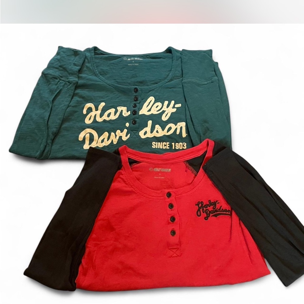 Woman’s Harley-Davidson long sleeve Green and Red Shirts
